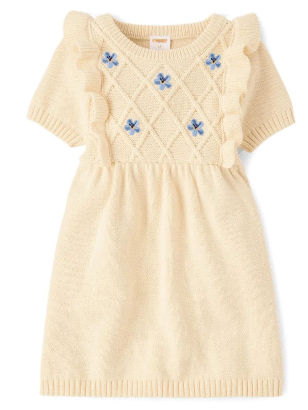 Gymboree Girls Country Charm Cream & Blue Floral Knit Sweater Dress Size 12 NEW